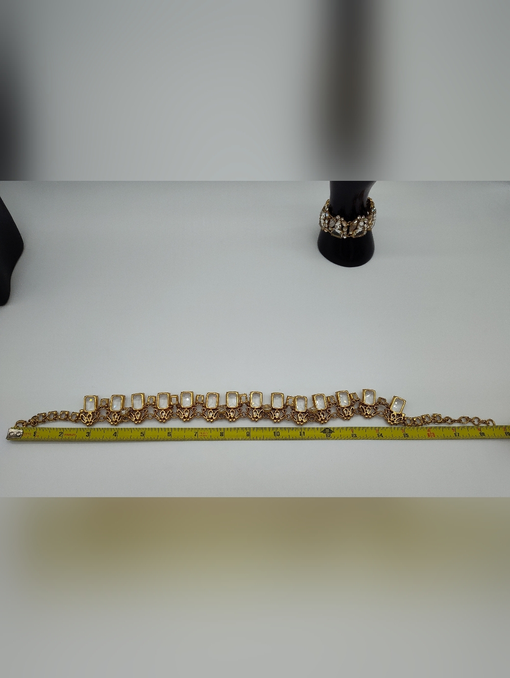 J CREW Crystal Statement Necklace Bracelet Set Gold Rhinestone Collar EUC - Picture 8 of 15